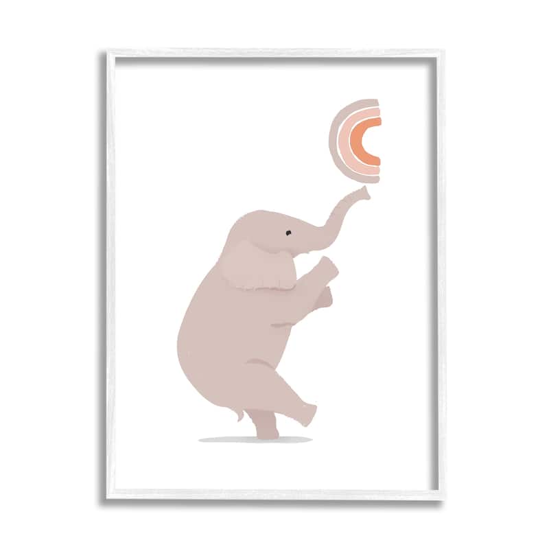 Stupell Elephant Balancing Rainbow Framed Giclee Art Design by Diane Neukirch - 16 x 20 - White