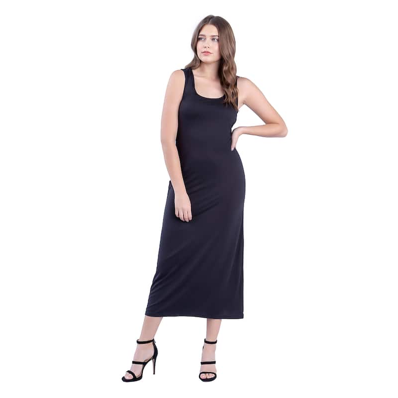24seven Comfort Apparel Scoop Neck Maxi Dress with Racerback Detail - Black - L