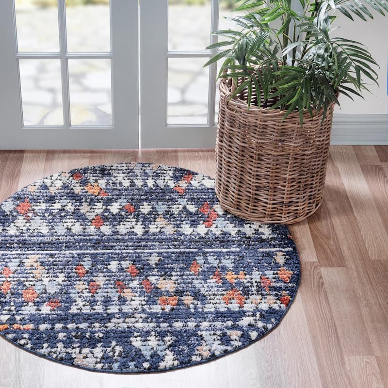 Contemporary Zaire Collection Area Rug - Navy Blue - 4' Round
