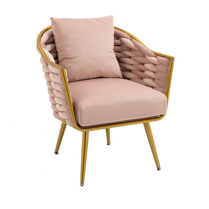 Modern Accent Chair, Woven Dining Chair for Living Room Bedroom (Pink)