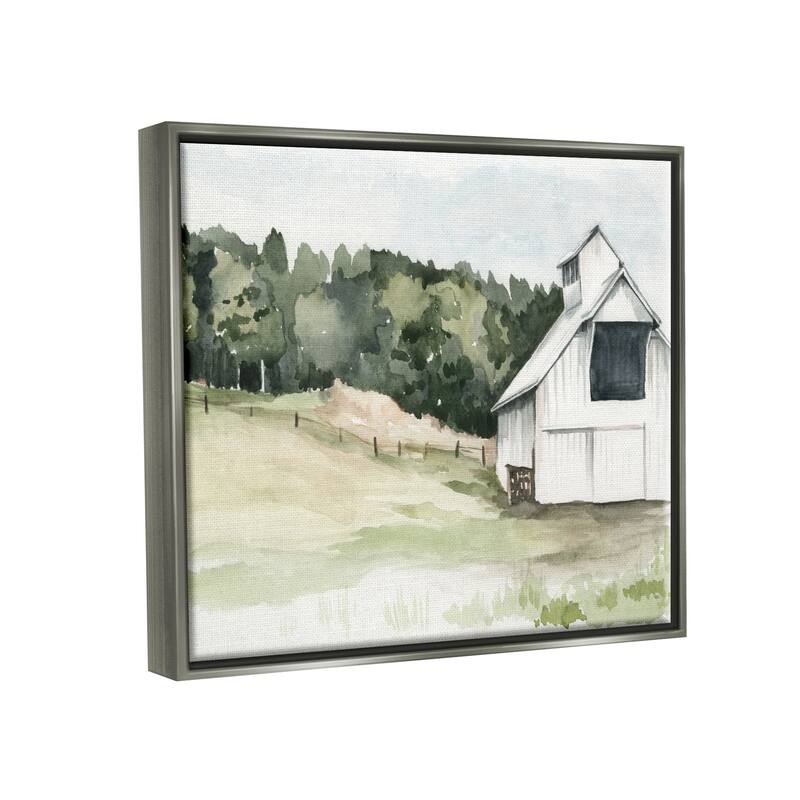 Stupell Quiet Countryside Farmhouse Cottage Green Pasture Floater Frame