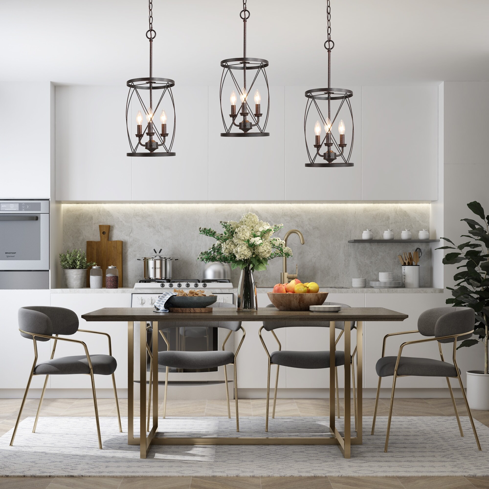Modern Rustic 3-Light Metal Cage Kitchen Island Pendant Lights - W 9.1