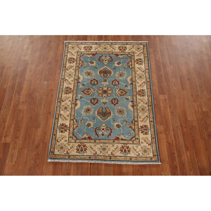 Light Blue Kazak Oriental Accent Rug Handmade Wool Carpet - 3'3"x 4'9"