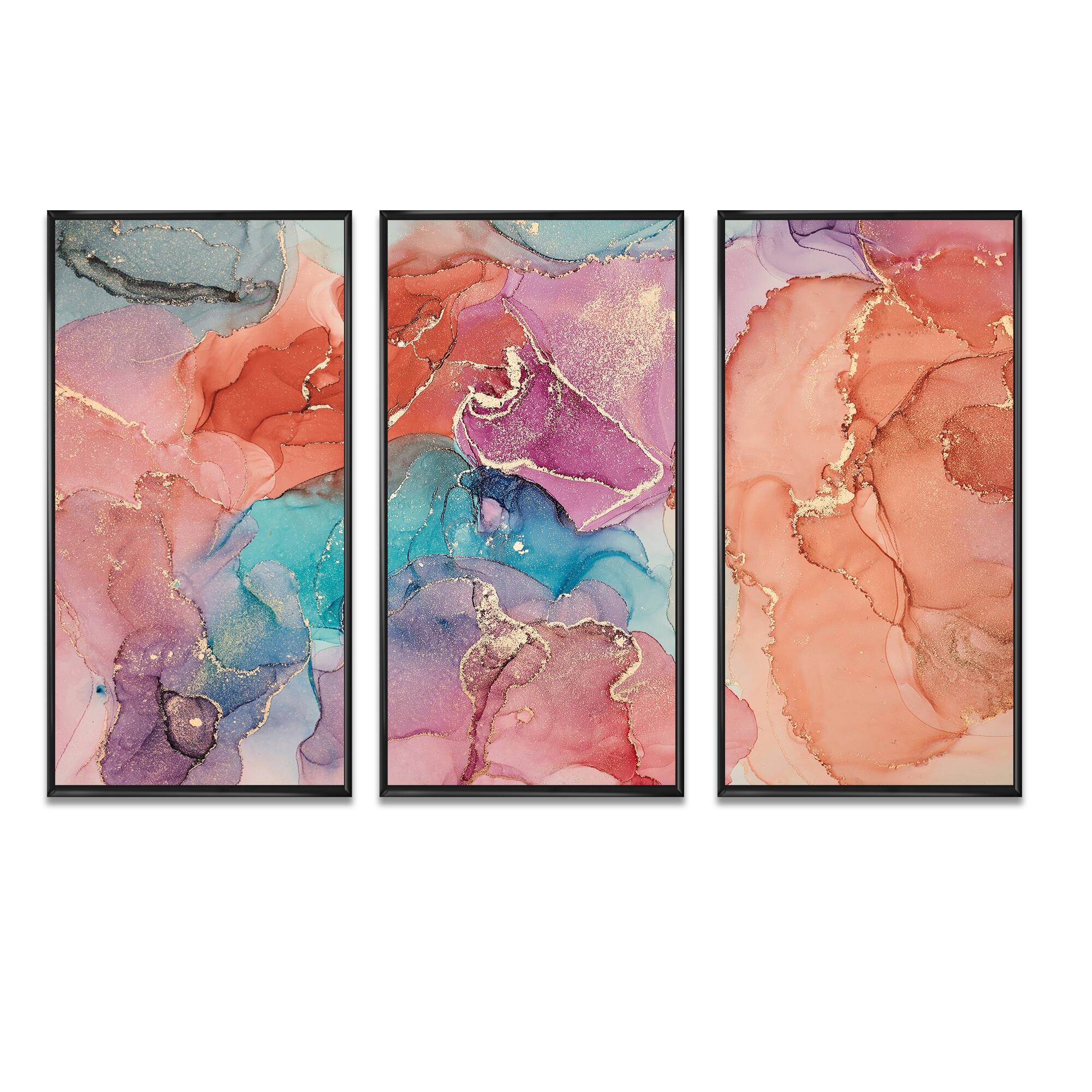 Designart "Turquoise And Brown Luxury Abstract Fluid Art III" Modern