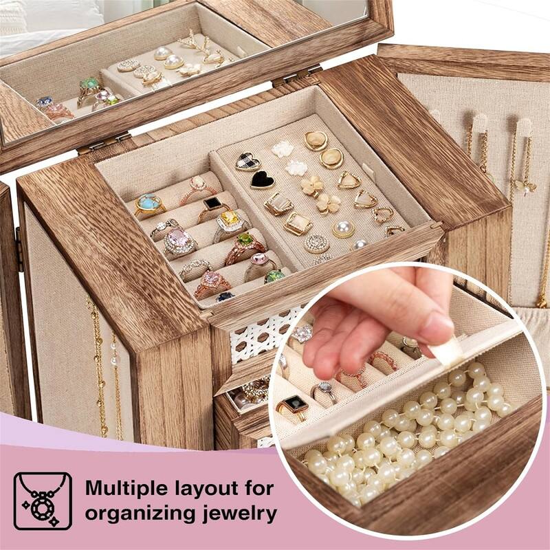 Rustic Organizer with Drawers and Mirror - ‎6.1"D x 10.2"W x 12.9"H