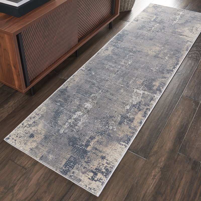Rustic Textures Vintage Abstract Modern Area Rug - 2'2" x 7'6" Runner - Grey/Beige