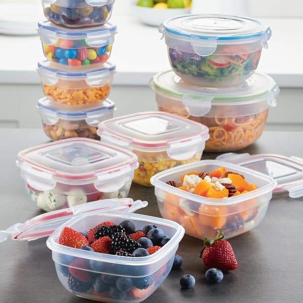 Kitchen Plastic Food Containers Set with Airtight Lids Reusable f/ Leftover  Meal