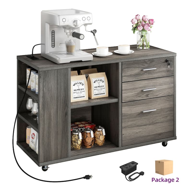 Moasis Mobile File Cabinet with Charging Station and Lock for Home Office