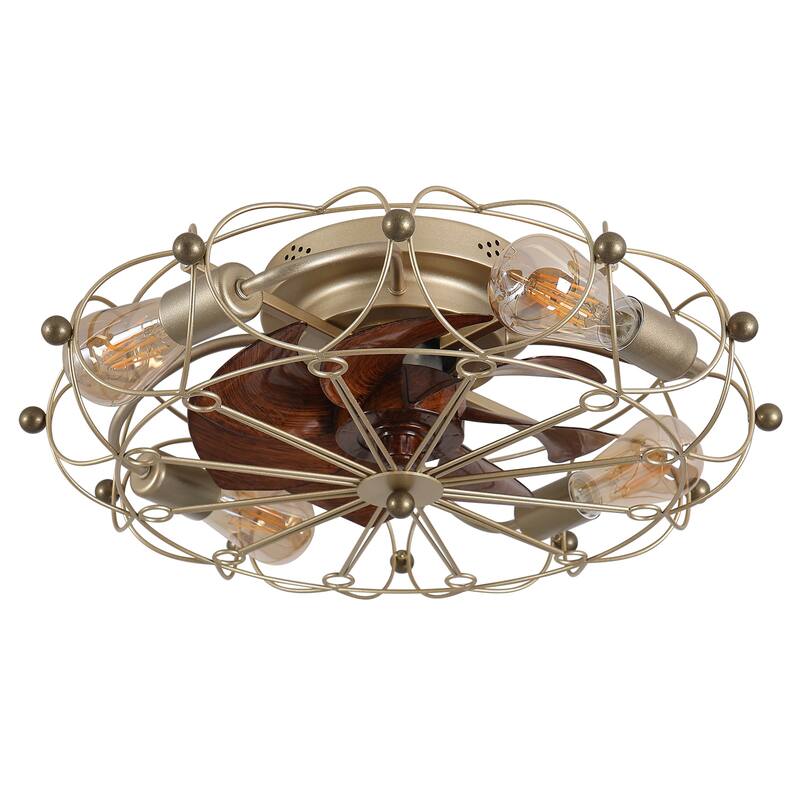 Modern Flush Mount Ceiling Fan Light with Light and Remote Control, Cage Design for Bedroom and Living Room