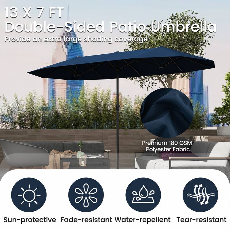 Polyester Double-Sided Patio Umbrella with Crank Handle