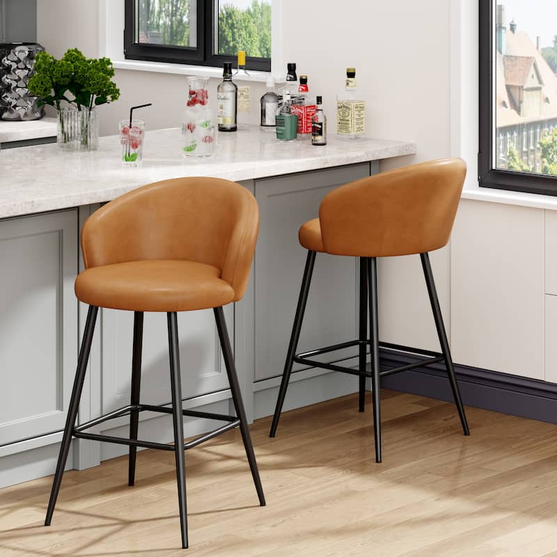 24" Height Upholstered Counter Stools With Metal Frame, Bar Chairs for Kitchen lsland with back and footrest