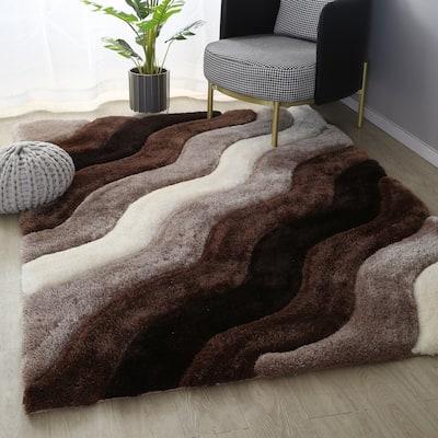 Mateos Shag Contemporary Stripe Designed Area Rug - 5' X 7'