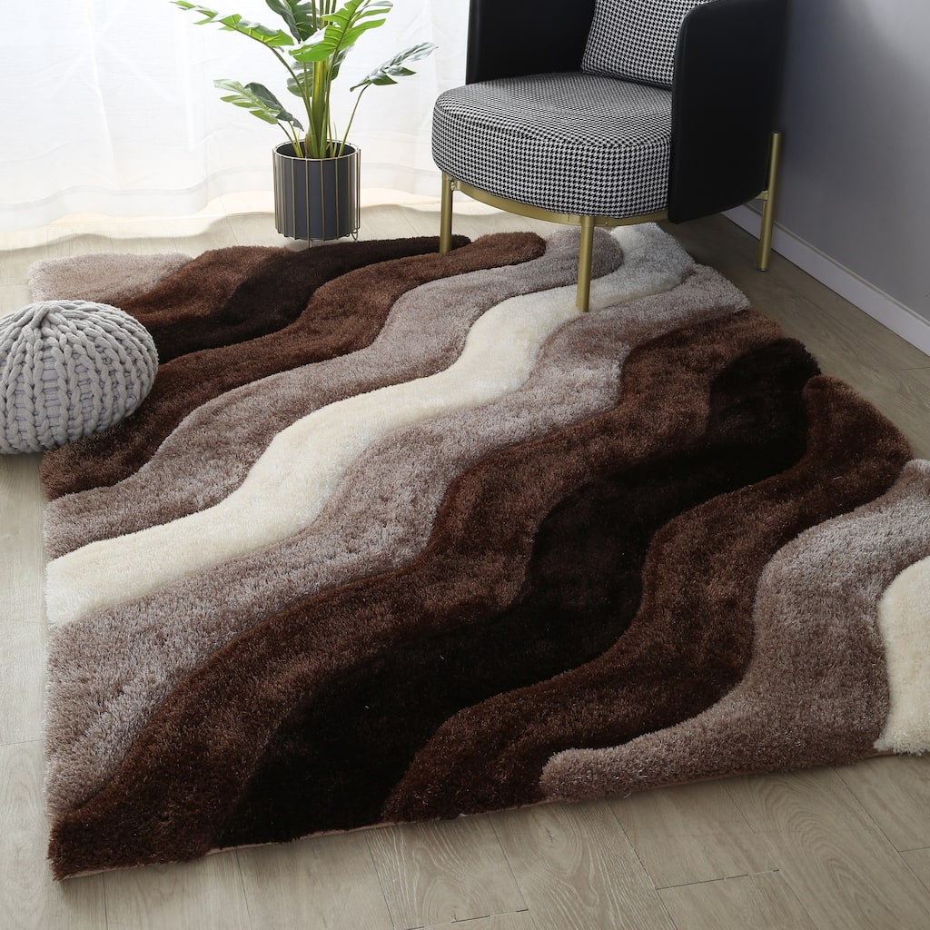 Mateos Shag Contemporary Stripe Designed Area Rug - 5' X 7'