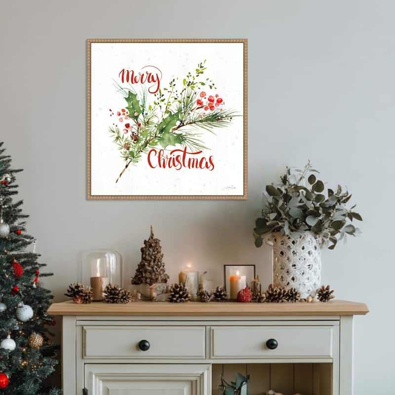 Celebrate the Season IV by Katrina Pete (22 x 22 in.), Framed Canvas Wall Art Print - Sylvie Beaded Rustic Natural