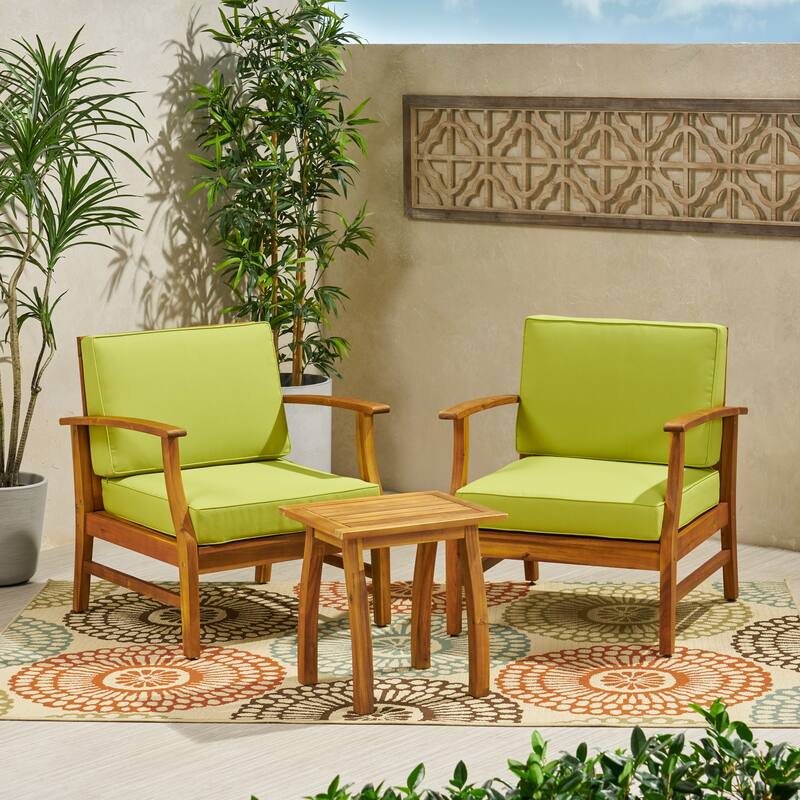 Perla Outdoor Acacia Cushioned 3-piece Chat Set by Christopher Knight Home - Green