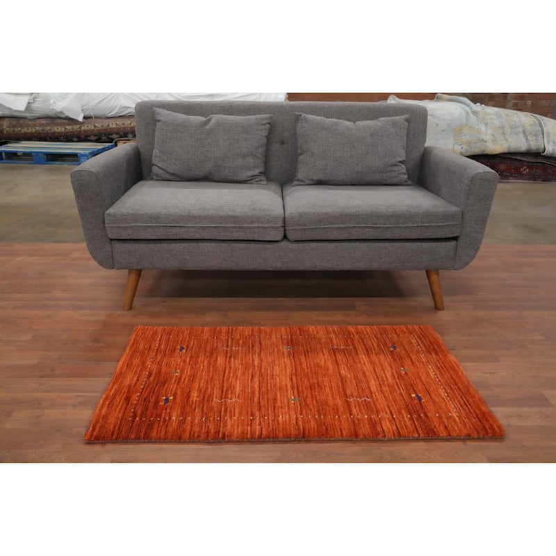 Hand Knotted Oriental 100% Wool Carpet Tribal Animal Pictorial Oranges & Rust Gabbeh Area Rug - 4' 0'' X 2' 2''