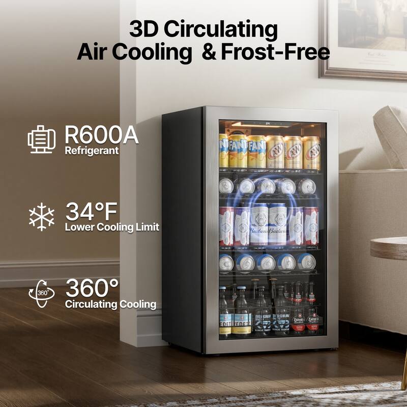 Ca'Lefort 18.9 in. W Single Zone 130-Can Beverage Cooler Freestanding Refrigerator Glass Door