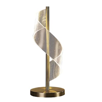 Melly 19 Inch Table Lamp, LED Swirl Ribbon Design, Acrylic, Antique Brass