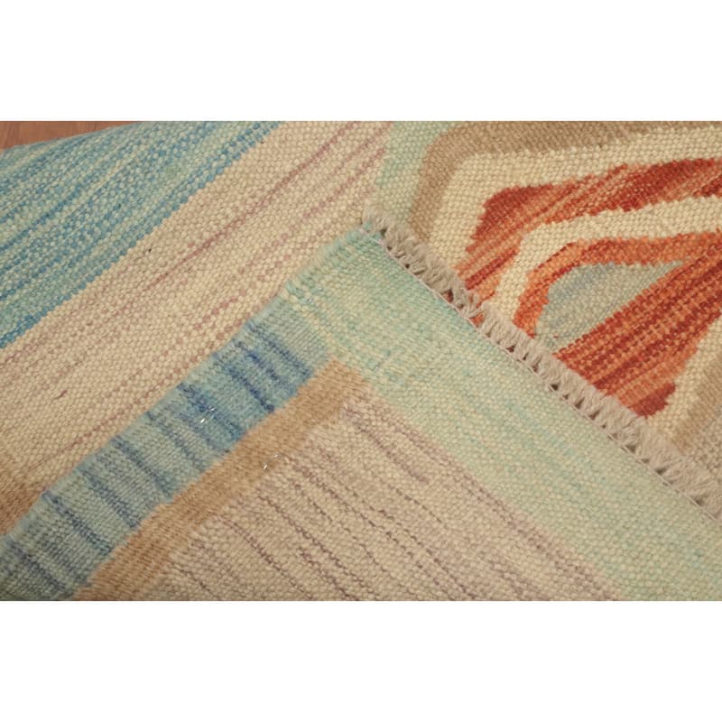 Hand Woven Oriental 100% Wool Carpet Southwestern Modern Navy Blue & Blues Kilim Runner Rug - 5' 9'' X 2' 0''
