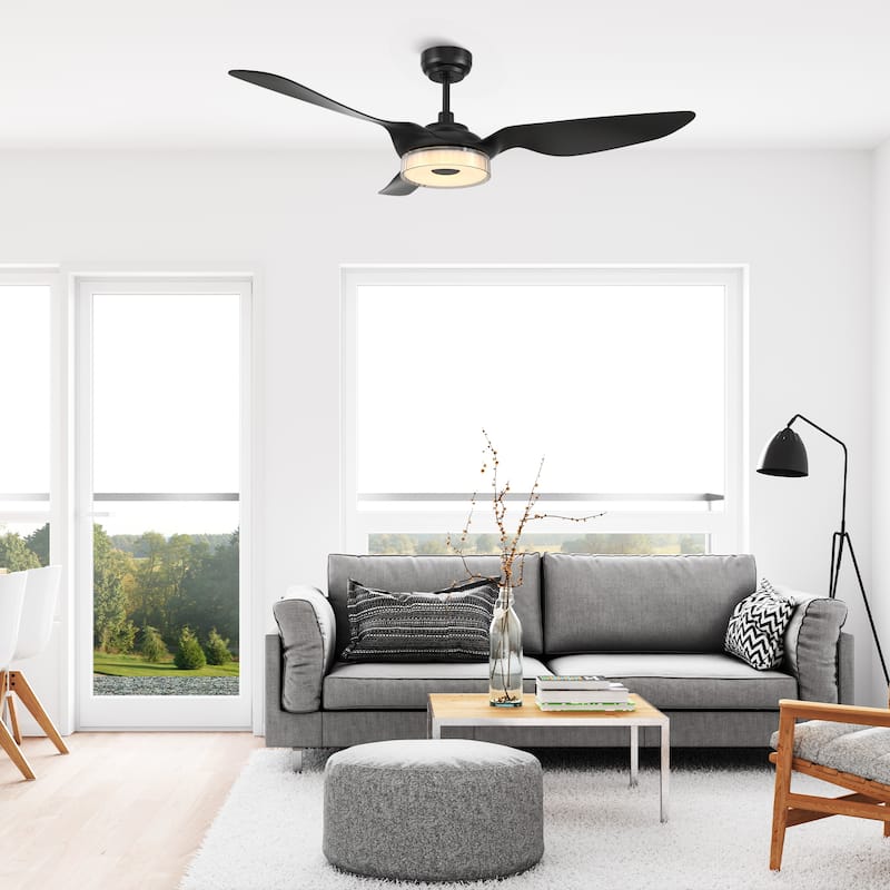 CARRO Felix 56" ABS 3-Blade Indoor Black Smart Ceiling Fan with Light and Remote