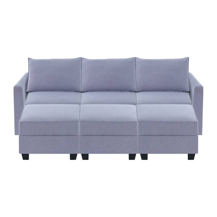 Modern DIY Convertible Modular Sectional Sofa Collection with Loveseat, Sofa, and Ottomans - 3-Seater with 3 Ottoman,Gray
