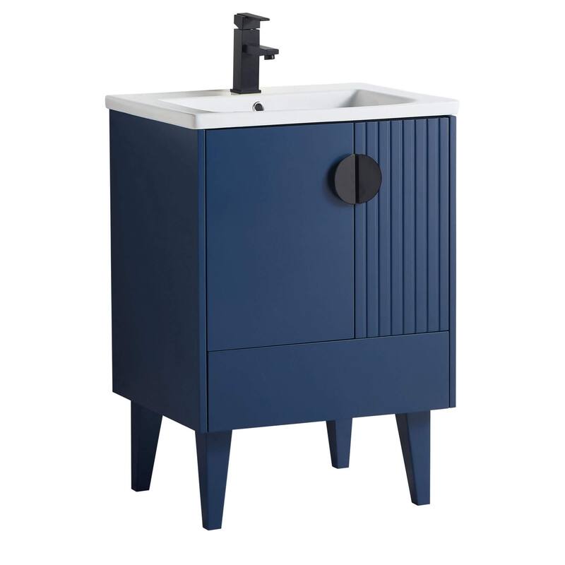 Venezian Single Bathroom Vanity with Sink - 24" - Navy Blue - Black Handles