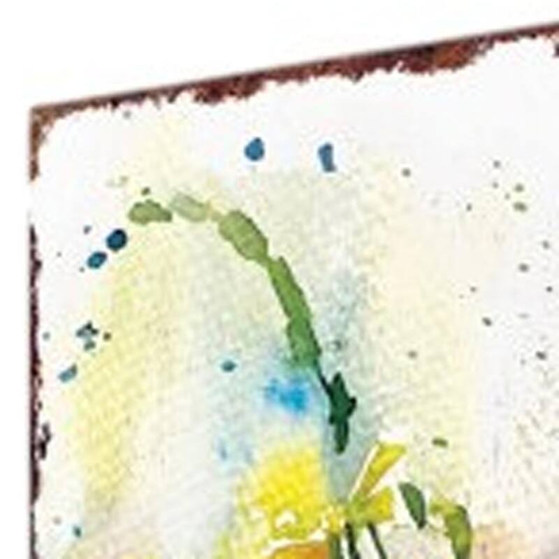 HomeRoots 33" Blue White And Yellow Solid Wood Watercolor Floral Garden Stake