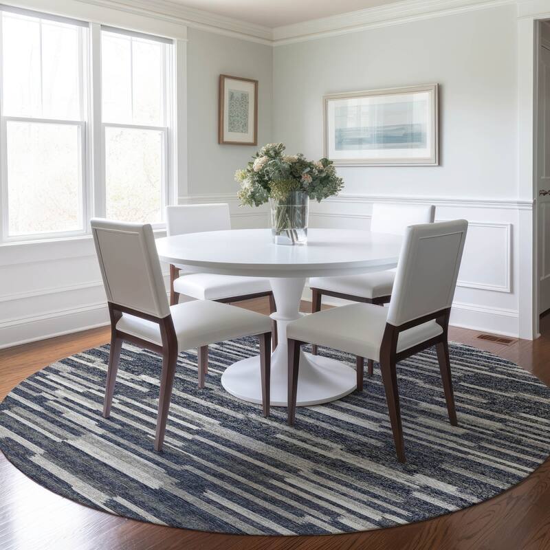 Premium Washable Super Soft Contemporary Stripes Mayfield Rug - Gray - 8' x 8' - Round