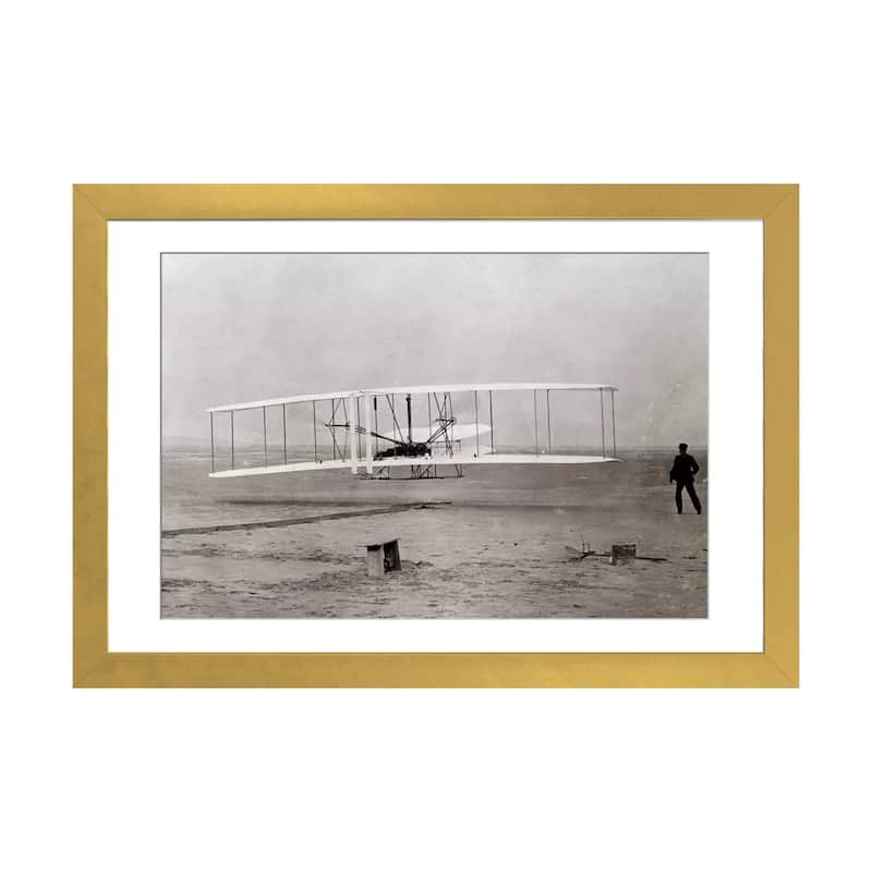 iCanvas "1903 Wright Brothers' Plane Taking Off At Kitty Hawk North Carolina USA" by Vintage Images - Gold - 24x32x1
