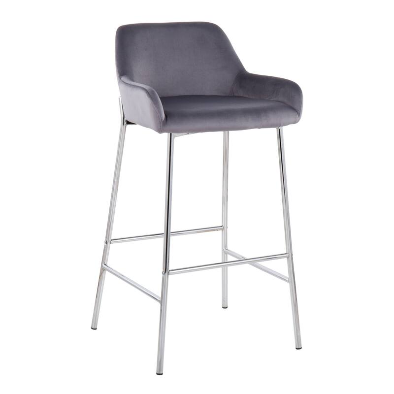 Silver Orchid Galotti Chrome Fixed-Height Upholstered Bar Stool - Set of 2 - Silver Velvet