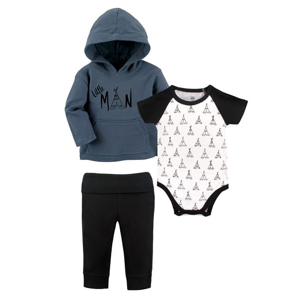slide 1 of 1, Yoga Sprout Baby and Toddler Boy Cotton Hoodie, Bodysuit or Tee Top, and Pant, Little Man Baby 0-3 Months - Little Man Baby