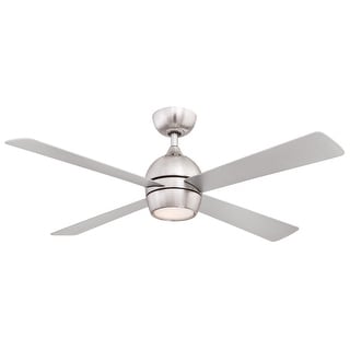 Fanimation Kwad 52 inch Indoor Ceiling Fan with LED Light Kit and Remote - Brushed Nickel with Reversible Nickel/Black Blades