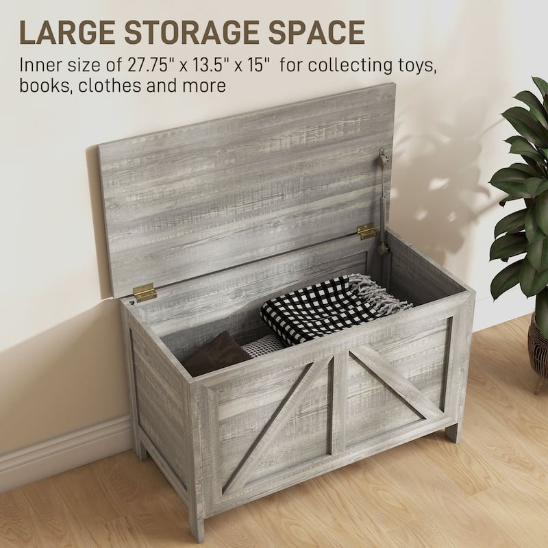 Gray Wood Grain Farmhouse Storage Bench with Flip Top Cabinet Multi Functional Chest for Entryway Bedroom and Living Room