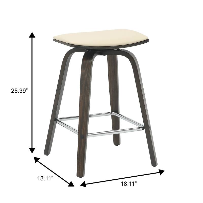 Pelya Leather Swivel Square Counter Stool with Wood Legs and Chrome Footrest for Kitchen Island or Dining Area Set of 2