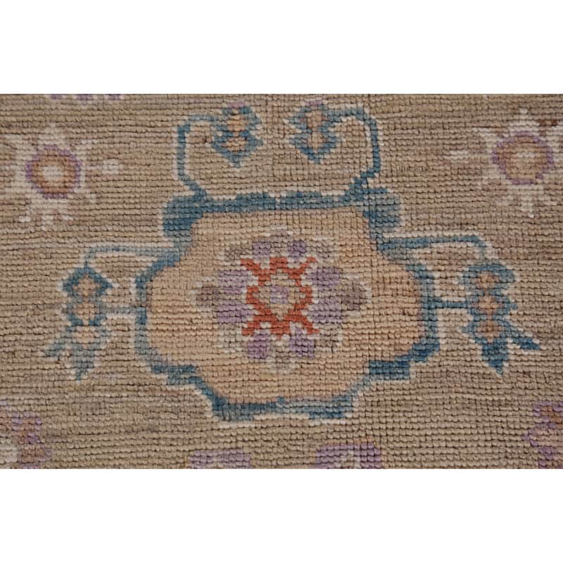 Hand Knotted Oriental 100% Wool Carpet Transitional All-Over Brown Oushak Area Rug - 14' 2'' X 9' 10''