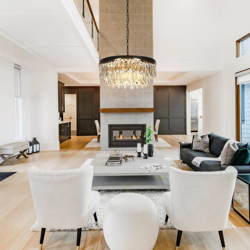 Modern Crystal 9-Light Drum Chandelier for Dining Room Bedroom - Gold