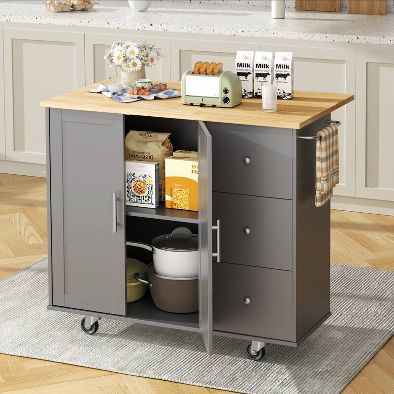 Futzca Storage Kitchen Island Cart - Grey/1 Cabinet + 3 Drawers
