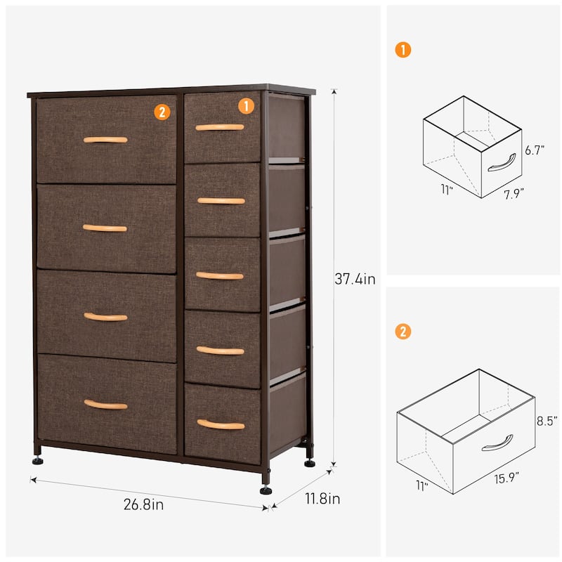 Pellebant Fabric Vertical Dresser Storage Tower with 9 Drawers