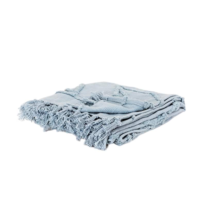 HomeRoots 50" X 60" Light Blue Cotton Woven Throw Blanket with Tassels And Fringe
