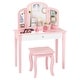 preview thumbnail 7 of 5, Kids Vanity Set with Mirror Toddler Beauty Makeup Dressing Table Set Pink