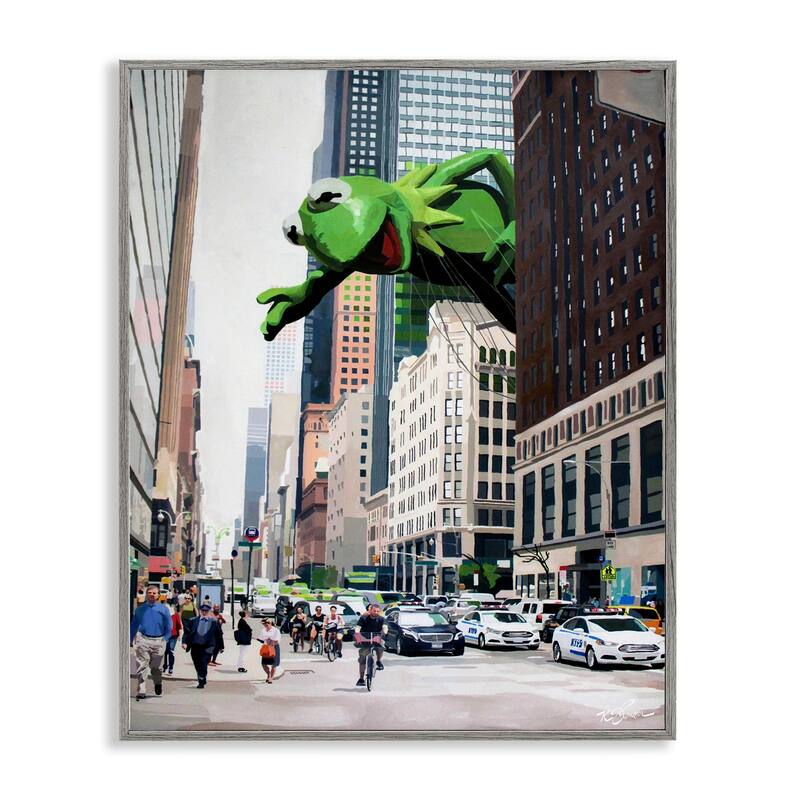 Stupell Frog Character over City Framed Giclee Art Design By Keith Thomson - 24 x 30 - Grey