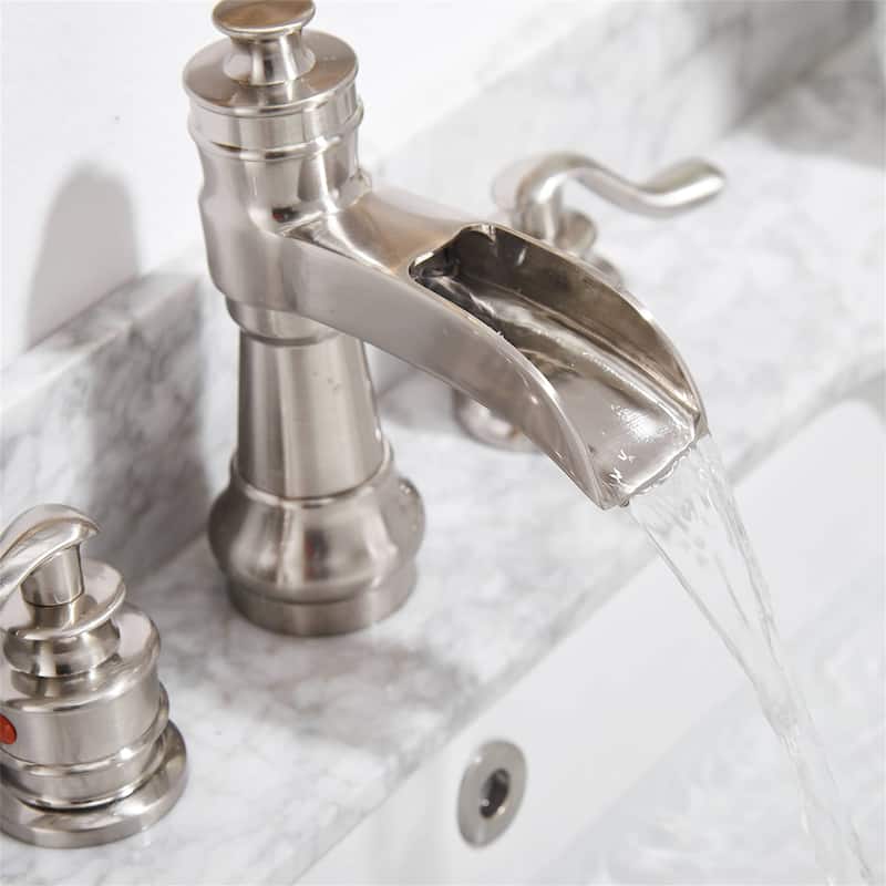 Double Handle Widespread Bathroom Faucet 8 Inch Waterfall Bathroom Sink Faucets 3 Holes Elegent Modern Basin Vanity Taps