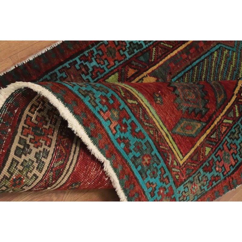 Hand Knotted Oriental 100% Wool Carpet Traditional Geometric Oranges & Rust Ardebil Runner Rug - 11' 4'' X 3' 2''