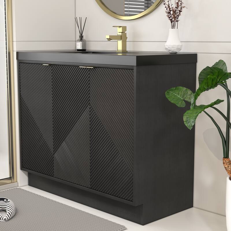 Milano 42" Freestanding (R) Bathroom Vanity with Black Acrylic Sink
