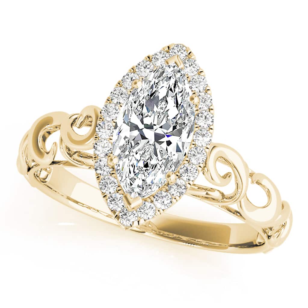Auriya 14k Yellow Gold Lab Grown Marquise Diamond Halo Engagement Ring 0.50 to 5.00 ct. tw. (F-G VS)
