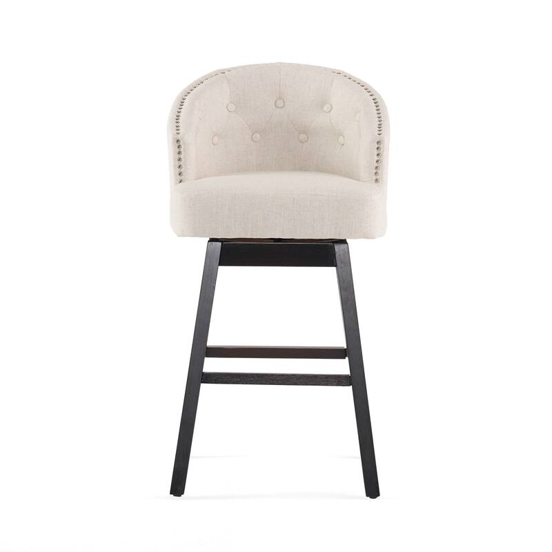 Modern Set of 2 Swivel Bar Stools with Button-Tufted Backrest, Nailhead Trim, Solid Wood Legs for Bar Dining Room Café