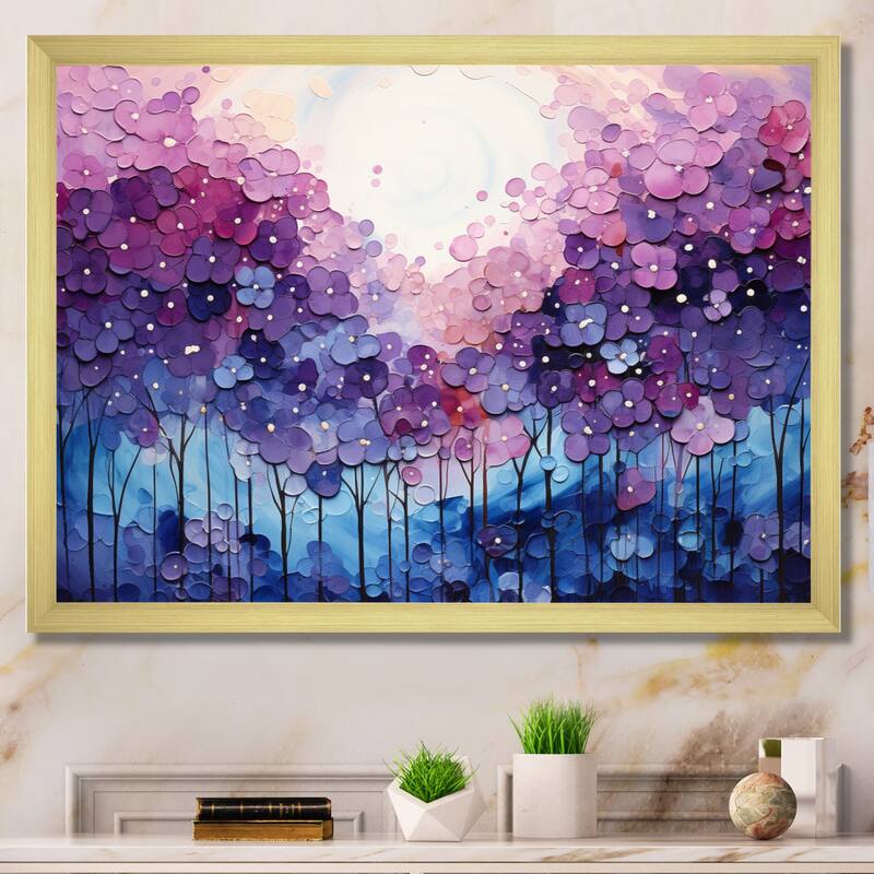 Designart "Indigo Dreams II" Abstract Landscape Framed Canvas Prints - Gold - 20 in. wide x 12 in. high