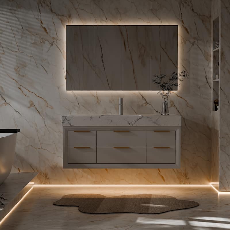 48" Wall-Mount Bathroom Vanity with LED Light. - 48 inch