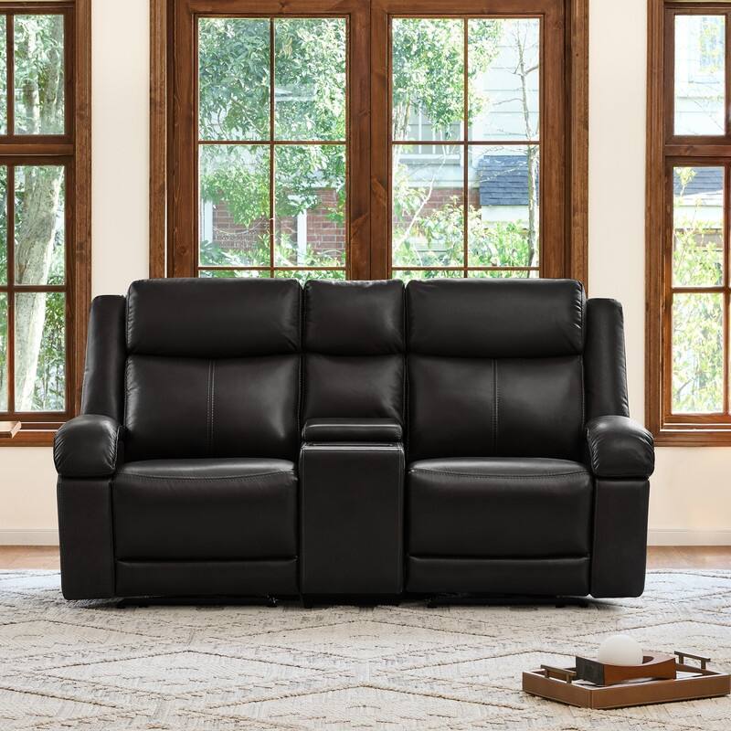 Spruce & Spring Hadlee Genuine leather Reclining Sofa with Multi-Function Console.