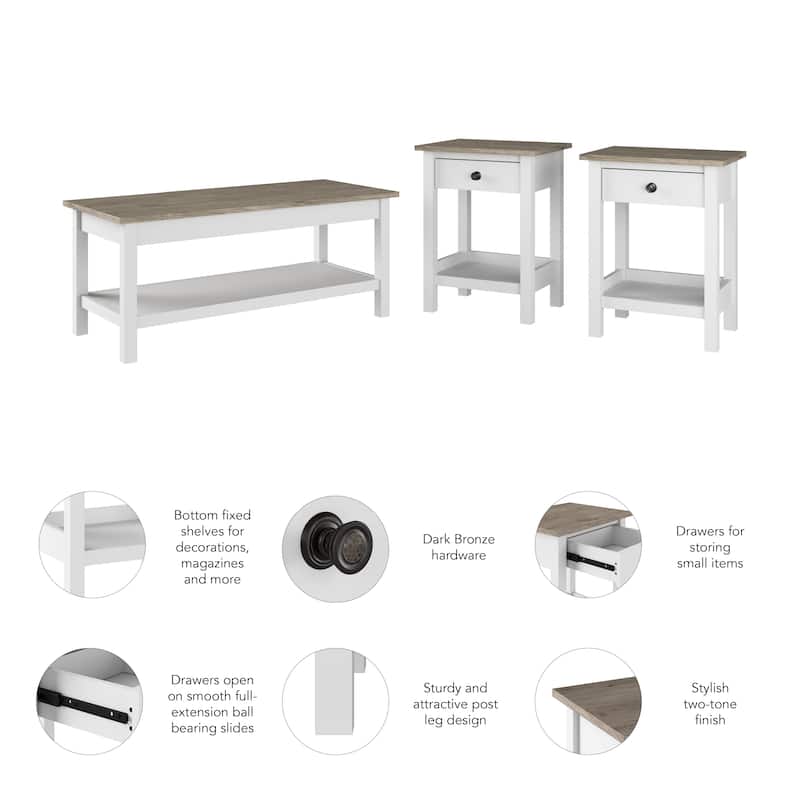 Bush Furniture Mayfield Farmhouse Coffee Table with End Tables